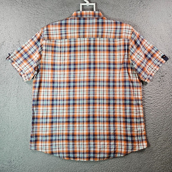 Johnston & Murphy Shirt Men Large Short Sleeve‎ Orange Green Blue Plaid - Picture 7 of 11